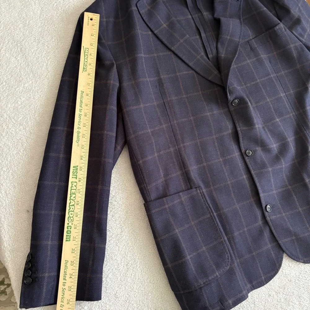 Stafford Big & Tall Navy Windowpane Wool Cotton Blazer Sport Coat‎ 52L New
